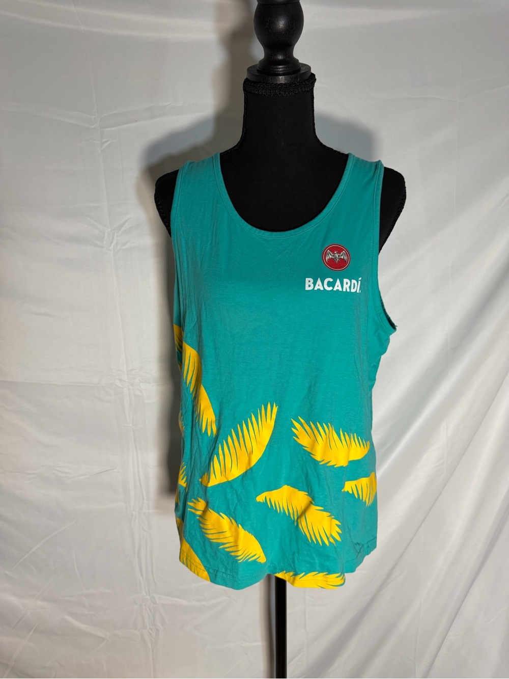 Bacardi Teal Tank Top with Yellow Palm Print